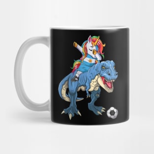 Dabbing Unicorn Dino T-Rex Flag Soccer Lovers Mug